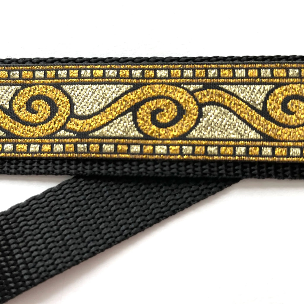 Hidden Prong Dog Training Collar Black with Gold Swirl Design