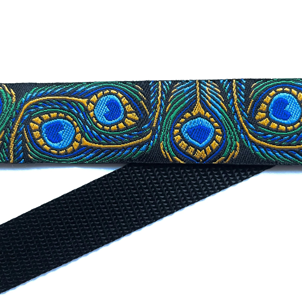 Hidden Prong Dog Training Collar Black with Peacock Feathers Design
