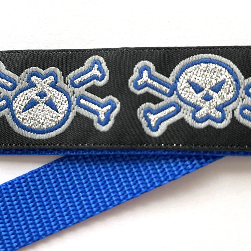 Hidden Prong Dog Training Collar Blue with Skull and Cross Bone Design