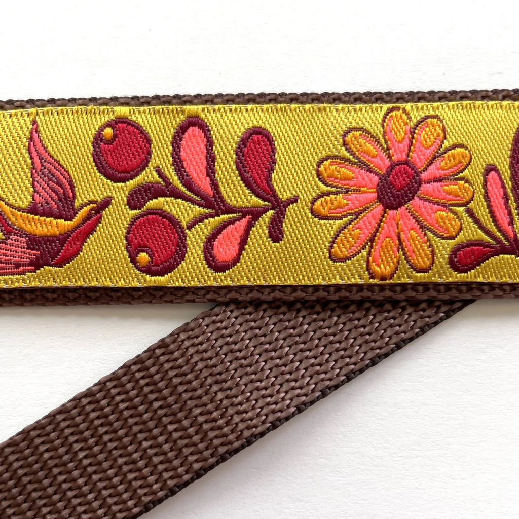 Hidden Prong Dog Training Collar Brown with Birds and Flowers Design