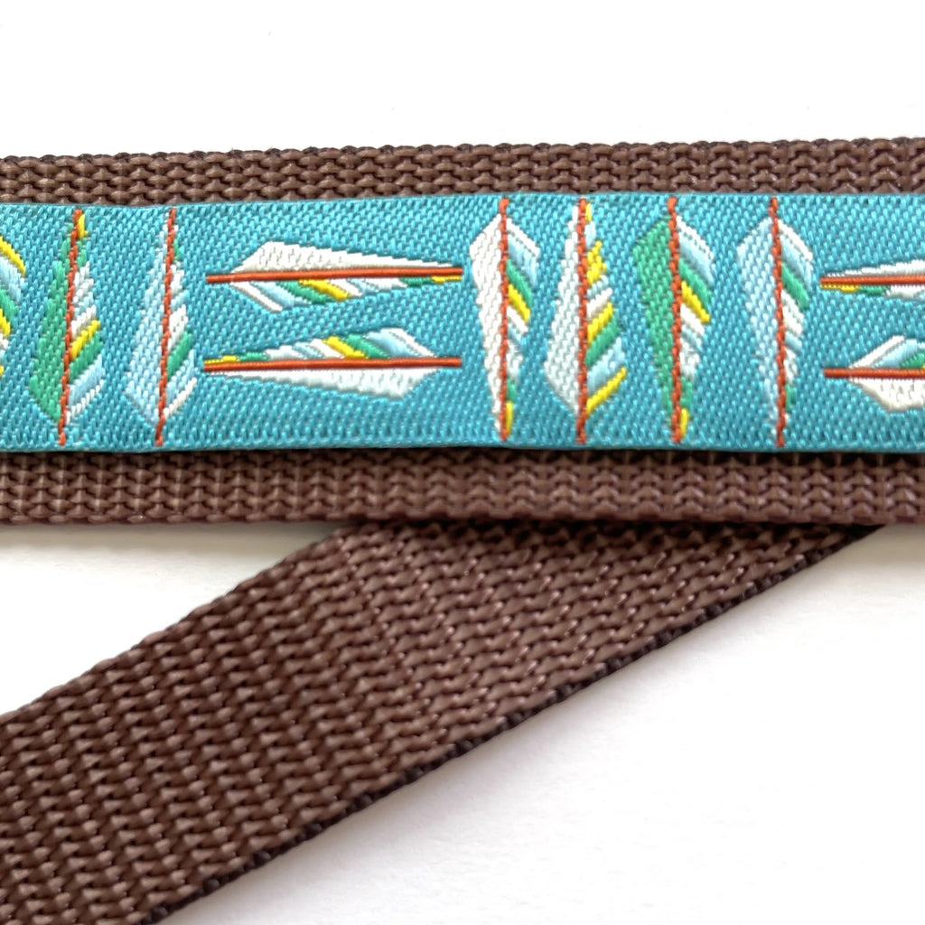 Hidden Prong Dog Training Collar Brown with Feathers Design