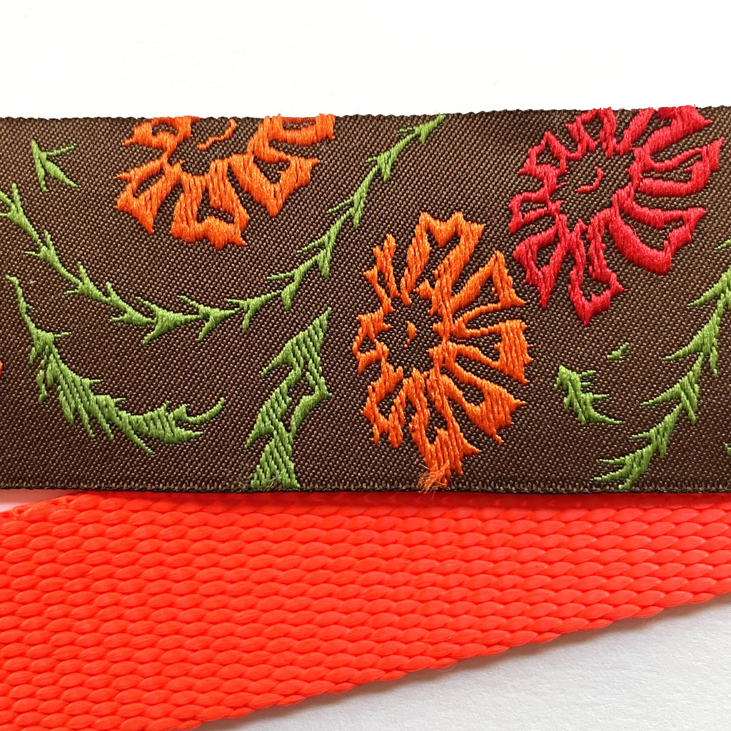 Hidden Prong Dog Training Collar Hot Orange with Flowers Design