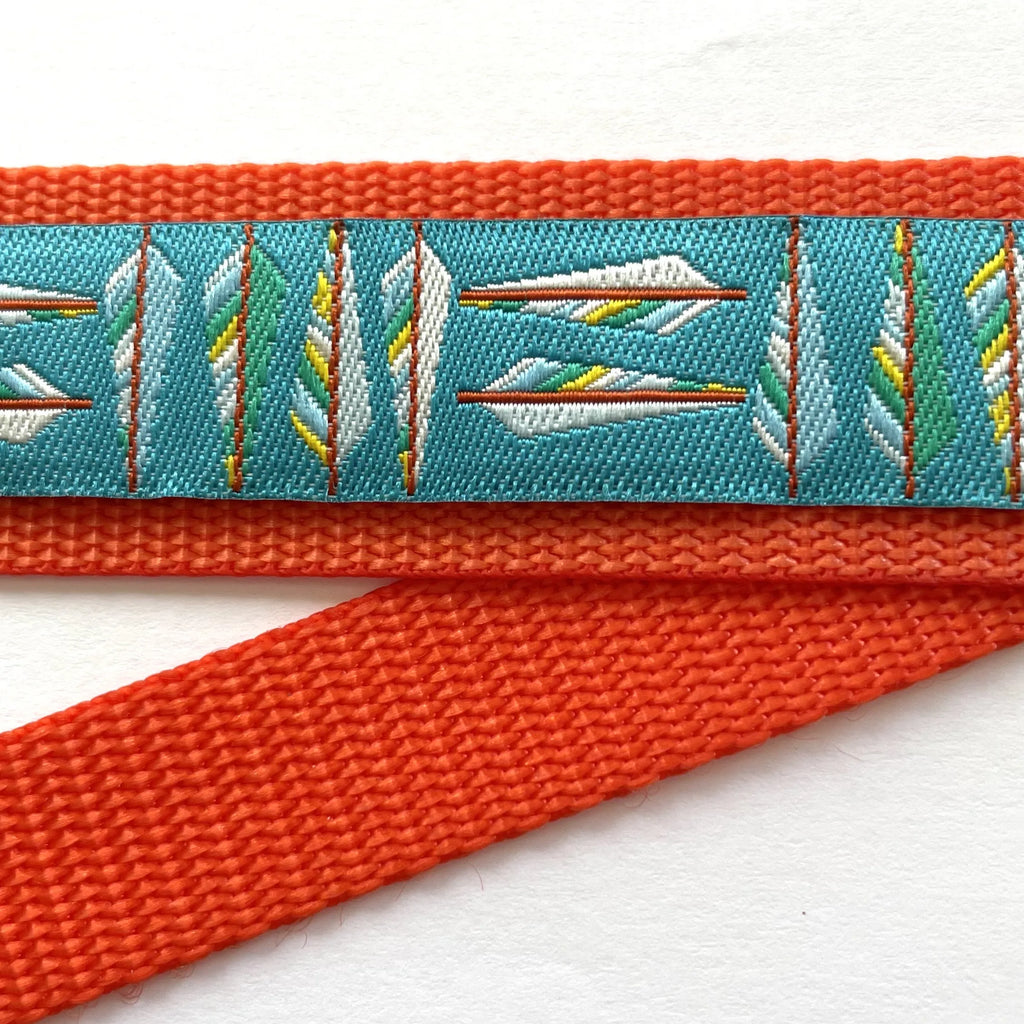 Hidden Prong Dog Training Collar Orange with Feathers Design