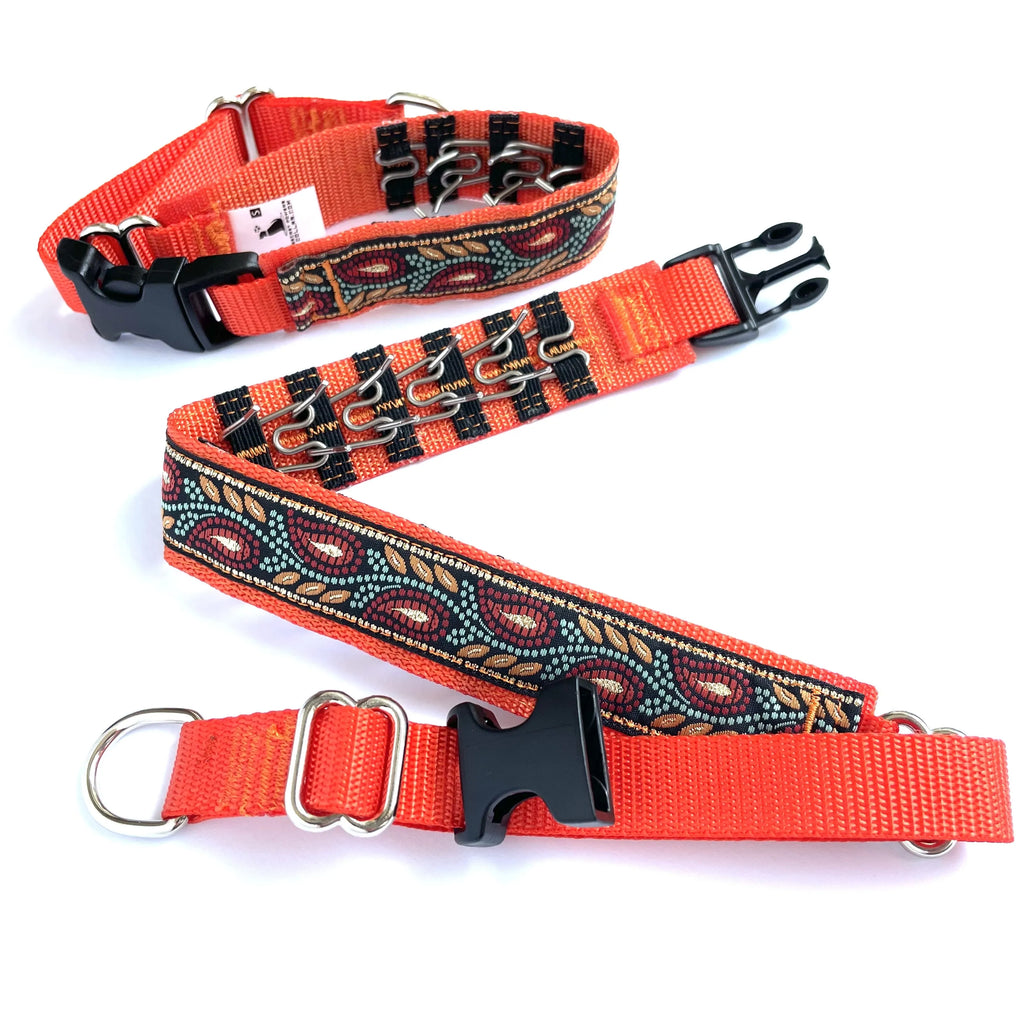 Hidden Prong Dog Training Collar Orange with Mosaic Design