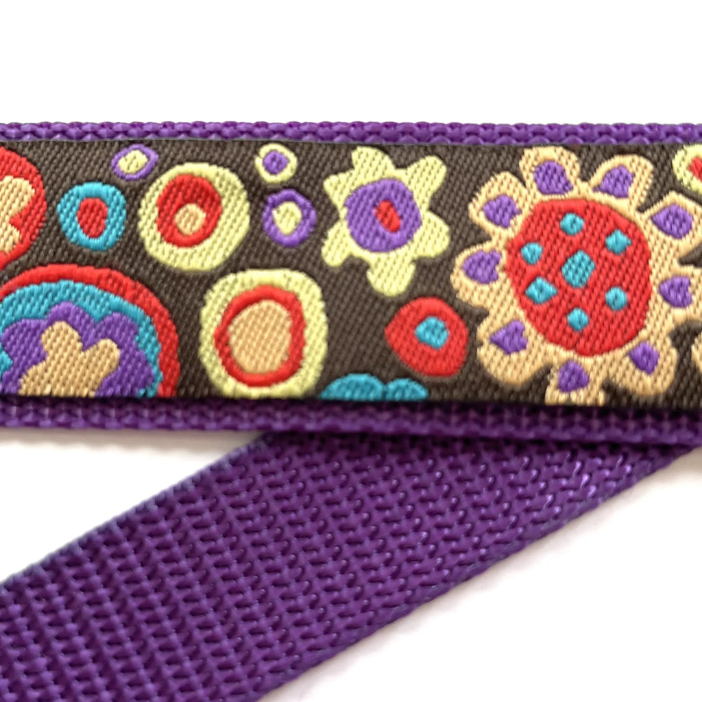 Hidden Prong Dog Training Collar Purple with Colorful Flowers Design