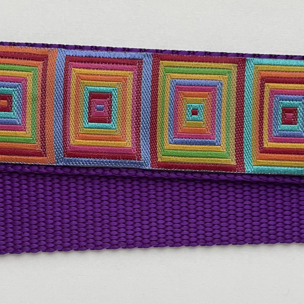 Hidden Prong Dog Training Collar Purple with Rainbow Squares Design