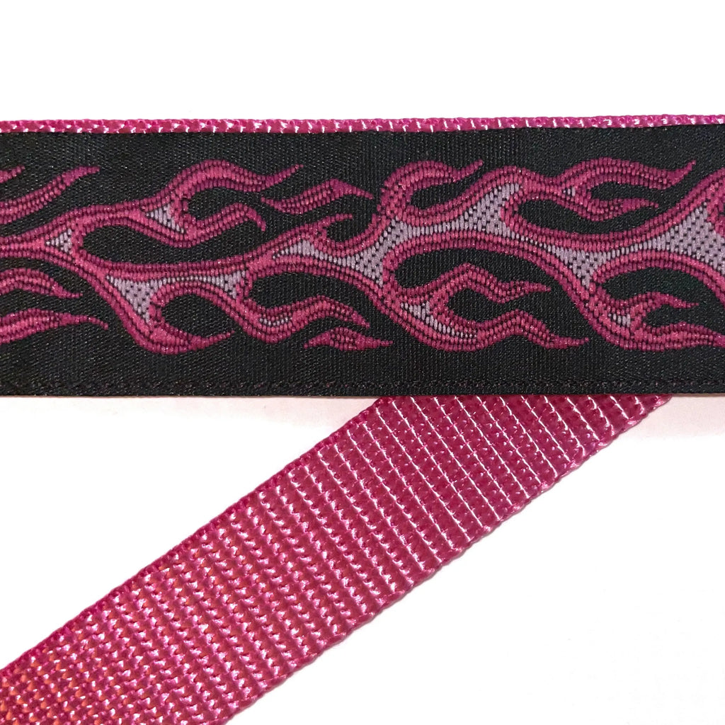 Hidden Prong Dog Training Collar Raspberry with Flames Design