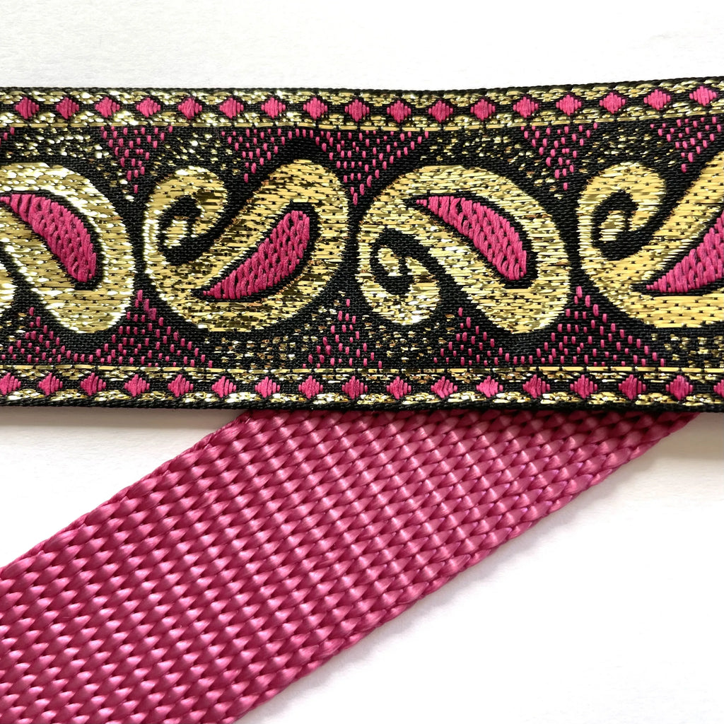 Hidden Prong Dog Training Collar Raspberry with Golden Paisley Design