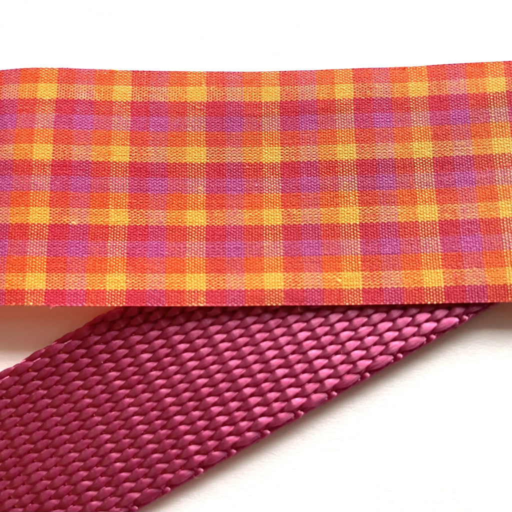 Hidden Prong Dog Training Collar Raspberry with Orange Plaid Design