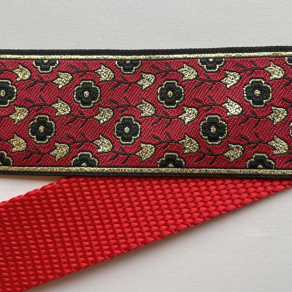 Hidden Prong Dog Training Collar Red with Black Gold Flowers  Design