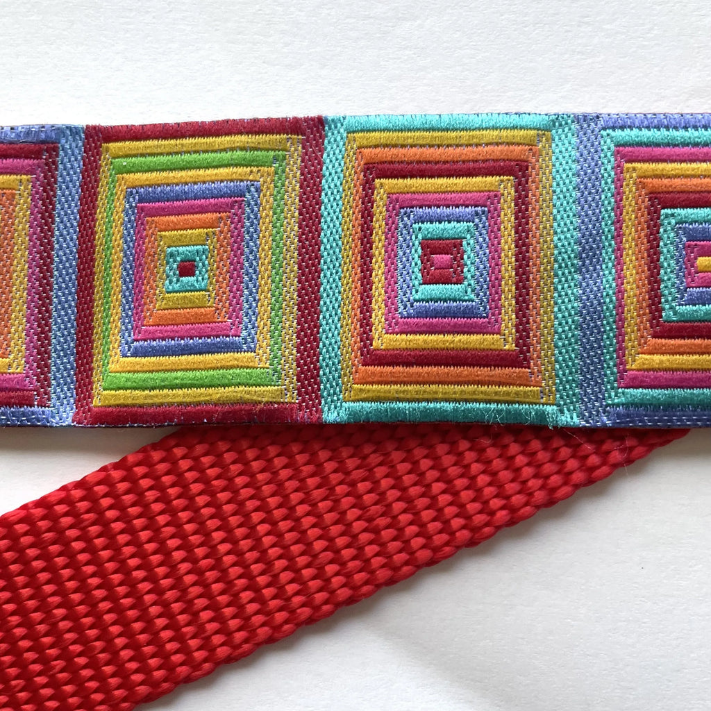 Hidden Prong Dog Training Collar Red with Colorful Squares Design