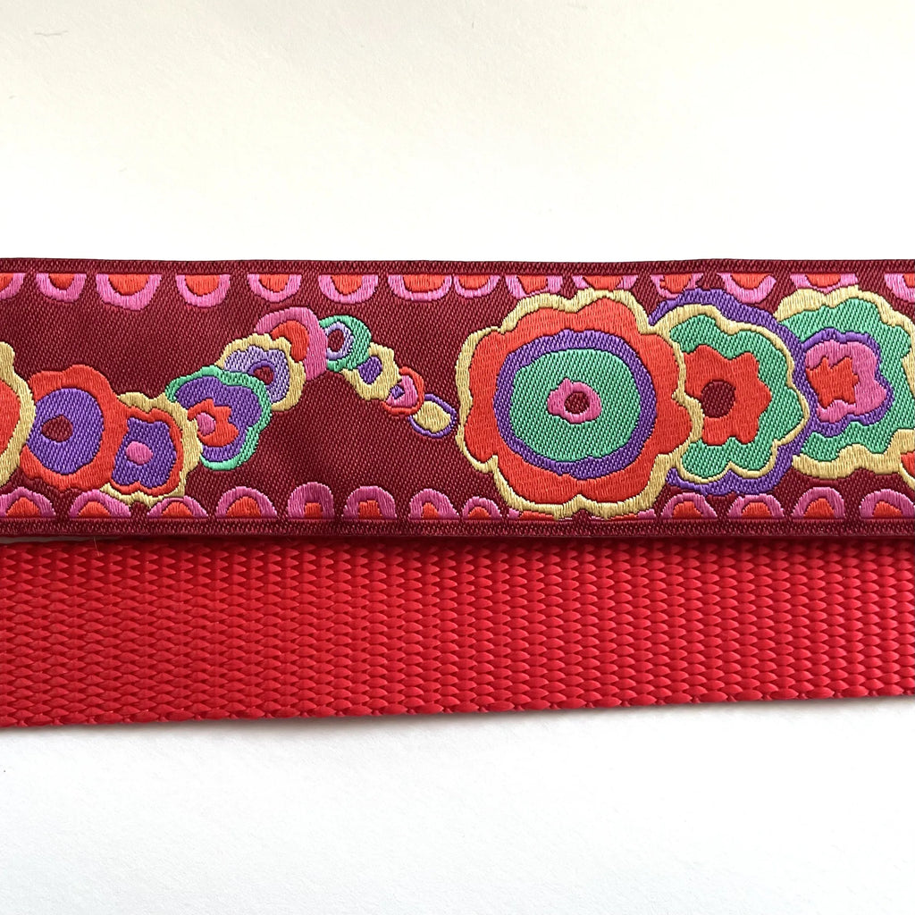 Hidden Prong Dog Training Collar Red with Flowers Design