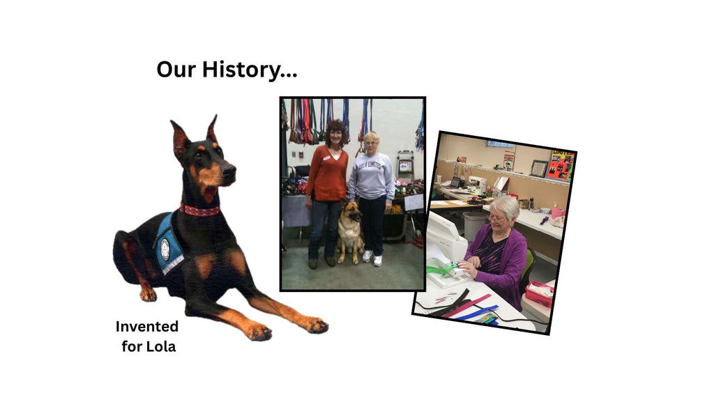 Doberman named Lola and old photos of first making and selling the Secret Powers Collar